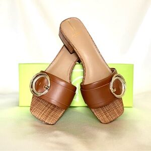 Sam Edelman Brown Leather Mules with Gold Buckle